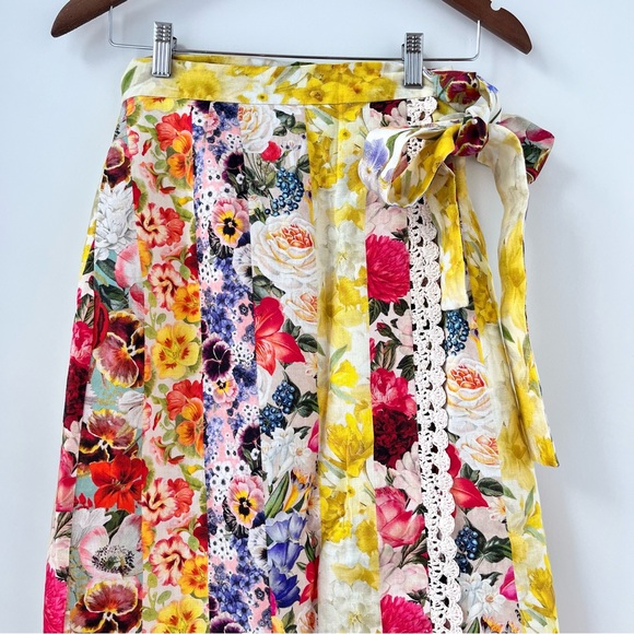 NWOT Zimmermann Wonderland floral-print wrapped linen skirt 0 - Picture 3 of 16